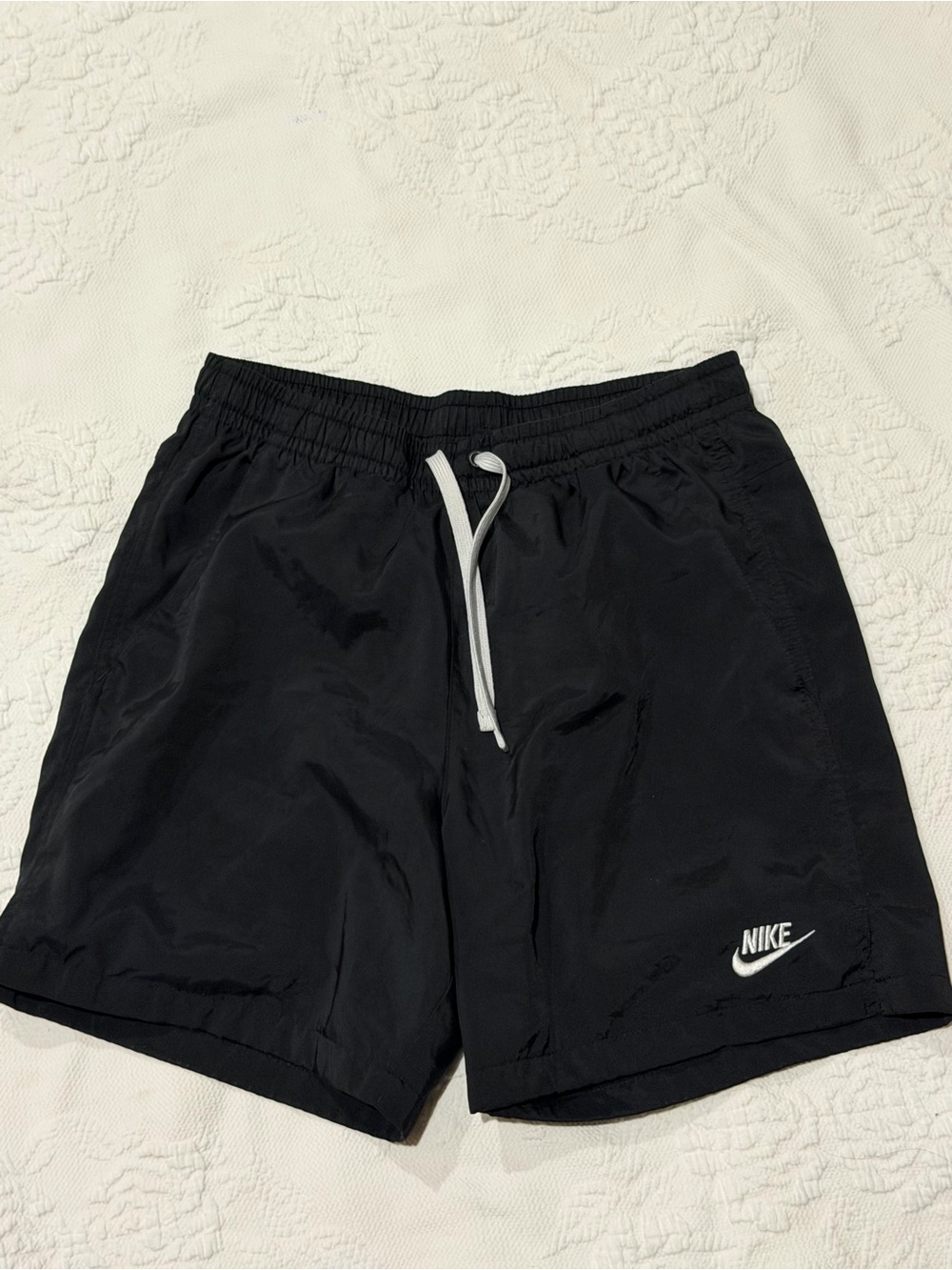Nike Men’s Black Athletic Shorts with White Drawstring